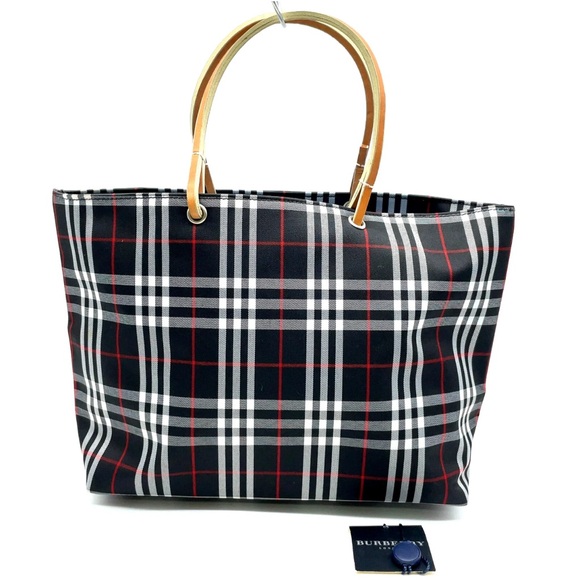 Authentic Burberry London Check Pattern Nylon x Leather Handbag - Picture 1 of 16